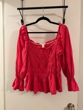 H&M Women’s Smocked Peplum Blouse - Hot Pink